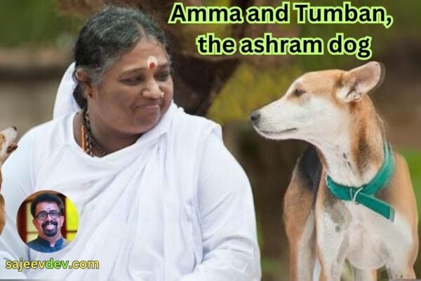 Amma and Tumban, the ashram dog